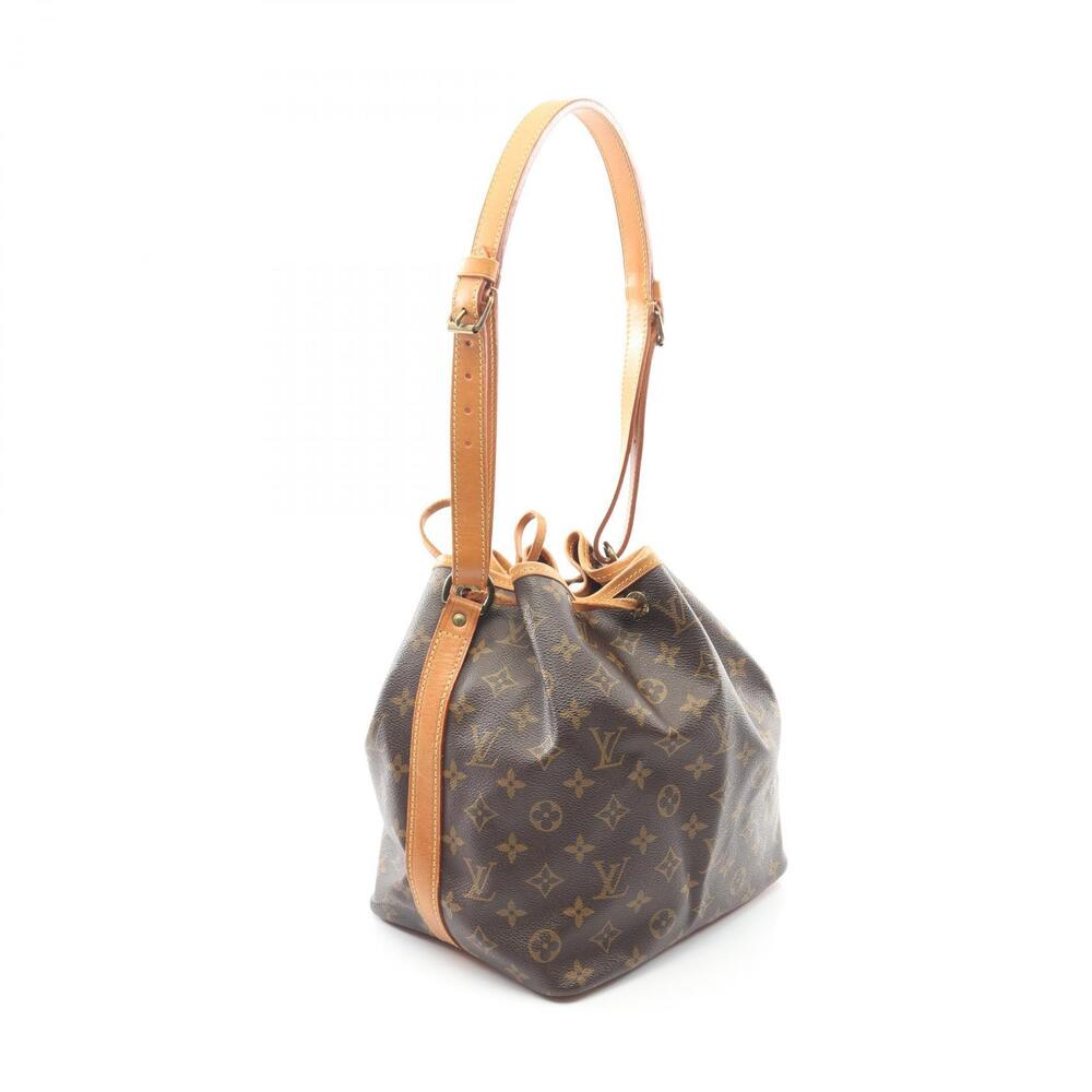 Louis Vuitton Noe Leather Monogram Canvas Shoulder Bag Bucket Brown